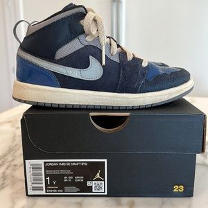 Little Kids Air Jordan 1 Mid SE Craft - Obsidian White Fr Blue - size 1Y w box